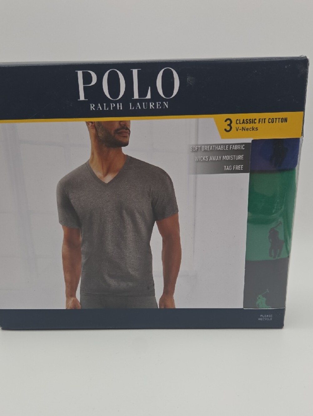 Polo by Ralph Lauren Classic Fit Cotton Tee Box in Navy and Yellow - Picture 2 of 4